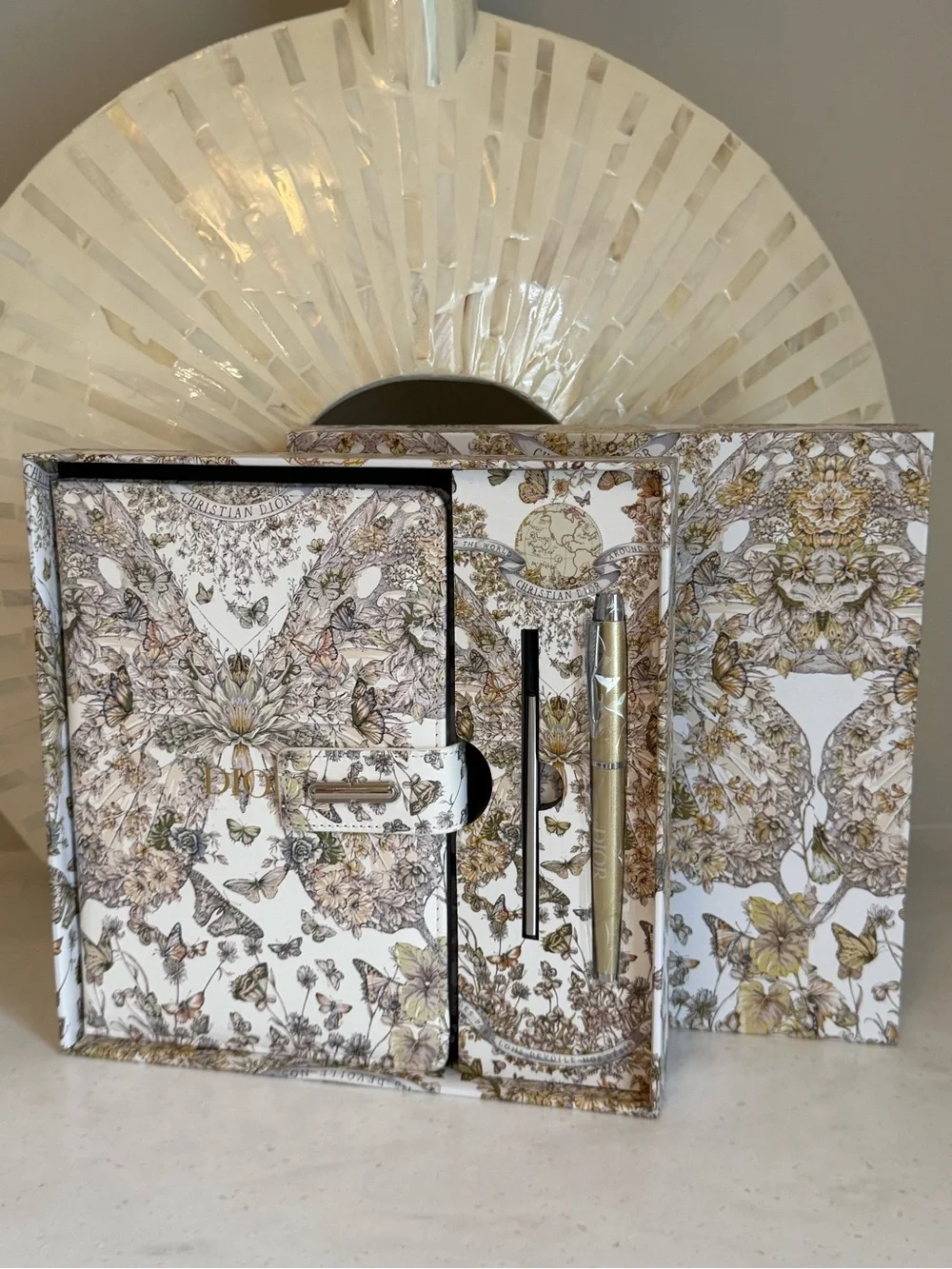 Dior GWP Butterfly Floral Notebook & Gold Pen Set